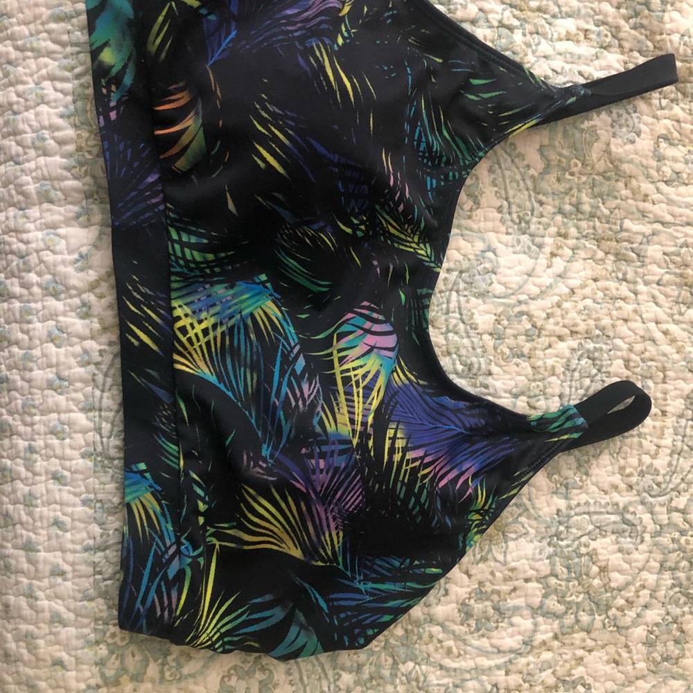 Women’s Black Tropical Print Swim Top